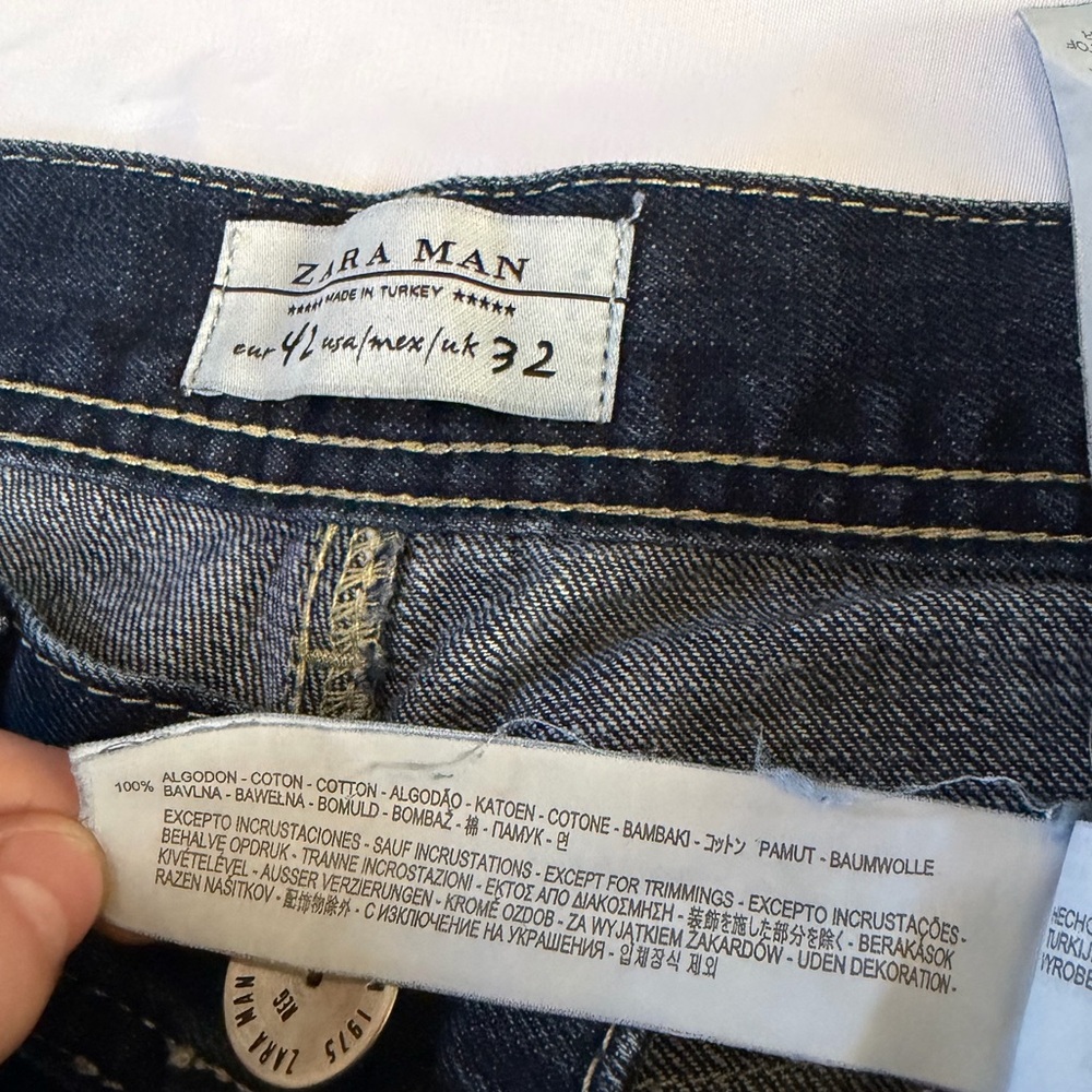 Zara Men's Dark Blue Straight Jeans with Distressed Details - Picture 7 of 8